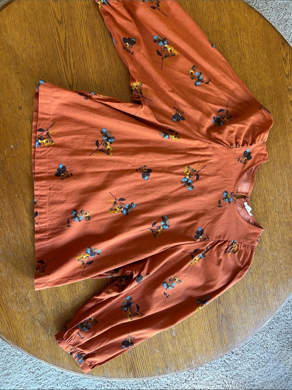 a.n.a Rust Orange Floral Puff-Sleeve Blouse